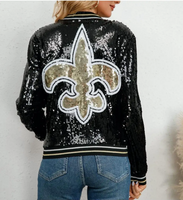 ROSA:  SEQUIN FLEUR DE LIS BOMBER JACKET