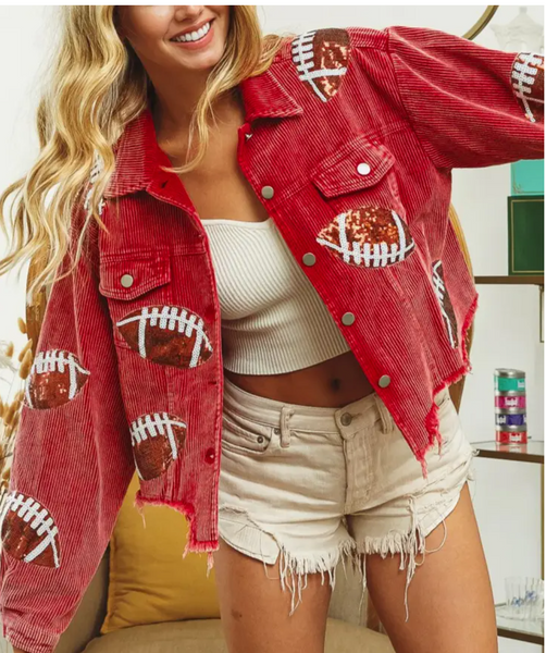 ROSA:  CORDUROY SEQUIN FOOTBALL JKT