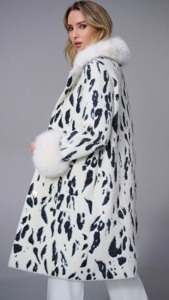 JOSEPH RIBKOFF:  ANIMAL JACQUARD COAT W/FAUX FUR