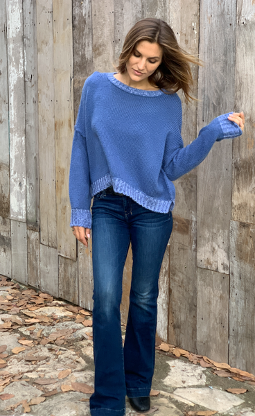 WOODEN SHIPS:  LARA MARL TRIM CREW CHUNKY SWEATER