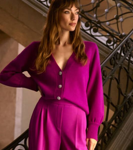 JOSEPH RIBKOFF:  V NECK CRYSTAL BUTTON CARDIGAN