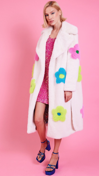 JAYLEY:  FAUX FUR FLOWER COAT