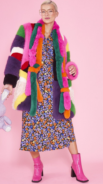 JAYLEY:  MIXED FAUX FUR RAINBOW COAT