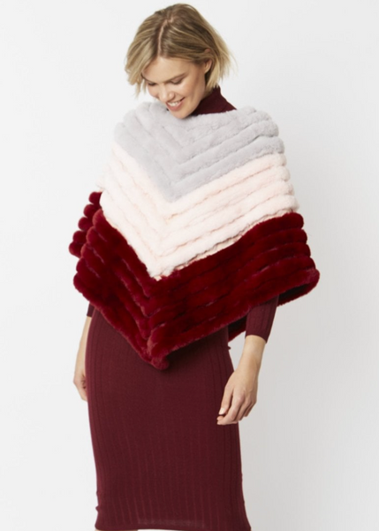 JAYLEY:  FAUX FUR/SUEDE STRIPE PONCHO