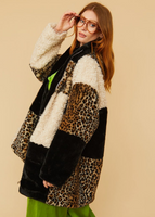 JAYLEY:  CHECK LEOPARD SHEARLING FAUX FUR COAT