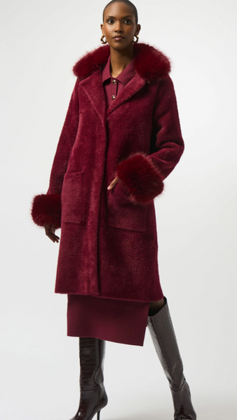 JOSEPH RIBKOFF:  DETACH COLLAR/CUFF FAUX FUR COAT