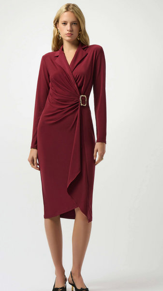 JOSEPH RIBKOFF:  FAUX WRAP DRESS W/BUCKLE
