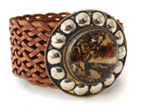 LOGIONLINE:  WIDE WOVEN LEATHER BELT/RND BUCKLE