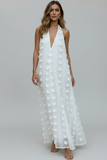 ROSA:  HALTER V NECK SWING STREAMER DRESS