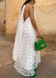ROSA:  HALTER V NECK SWING STREAMER DRESS