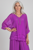 GIGI MODA:  DOUBLE V NECK RAW EDGE KAFTAN TOP