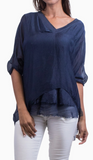 GIGI MODA:  DOUBLE V NECK RAW EDGE KAFTAN TOP