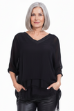 GIGI MODA:  DOUBLE V NECK RAW EDGE KAFTAN TOP