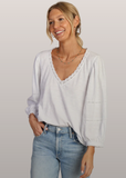 DYLAN:  CHLOE L/S LACE DETAIL V NECK TOP