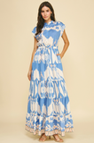 PINCH:  GEO PATTERN TIERED DRAWSTRING MAXI DRESS
