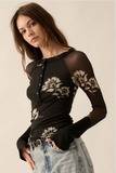PROMESA:  L/S FLORAL NET & KNIT TOP