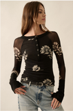PROMESA:  L/S FLORAL NET & KNIT TOP