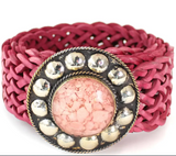 LOGIONLINE:  MED WOVEN LEATHER BELT/RND BUCKLE
