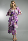 TEMPO PARIS:  V NECK TIERED PRINT DRESS