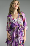 TEMPO PARIS:  V NECK TIERED PRINT DRESS