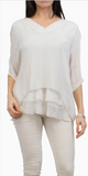 GIGI MODA:  DOUBLE V NECK RAW EDGE KAFTAN TOP