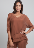 GIGI MODA:  DOUBLE V NECK RAW EDGE KAFTAN TOP