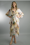 TEMPO PARIS:  V NECK TIERED PRINT DRESS