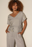 XCVI WEARABLES:  EMBROIDERED DASHELL TWILL TOP