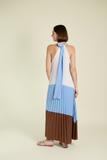 BYU:  LONG HALTER PLEATED COLORBLOCK DRESS