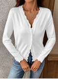 LOVESOFT:  SCALLOP EDGE V NECK CARDIGAN