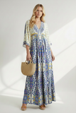 EMBERLOOM:  ELEGANT PAISLEY V NECK MAXI DRESS