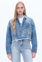 BAYEAS:  DENIM DISTRESSED RAW EDGE JACKET