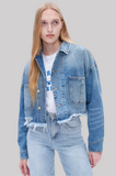 BAYEAS:  DENIM DISTRESSED RAW EDGE JACKET