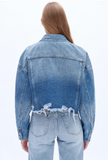 BAYEAS:  DENIM DISTRESSED RAW EDGE JACKET