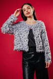 SKIES ARE BLUE:  FEATHERED SEQUIN CROP JACKET