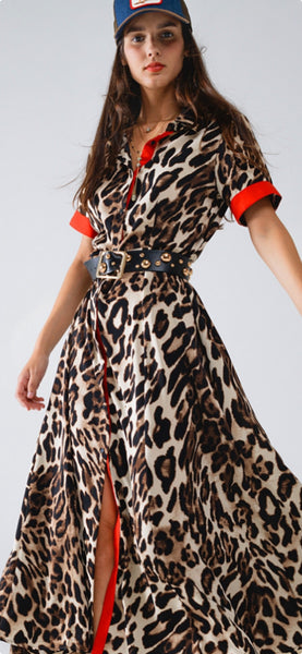 Q2:  MAXI LEOPARD BUTTON DOWN DRESS