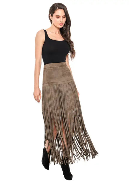 ADORE:  FAUX SUEDE FRINGE SKIRT