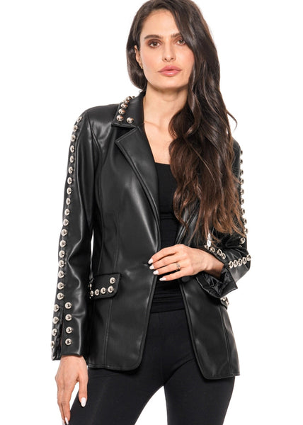 ADORE:  STUDDED FAUX LEATHER BLAZER