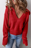 LITTLE DAISY:  V NECK RIBBED TRIM SWEATER