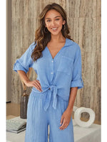 MILIO MILANO:  LINEN TIE FRONT BUTTON SHIRT