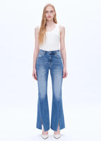 BAYEAS:  HI RISE FLARE JEAN/RAW HEM