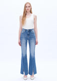 BAYEAS:  HI RISE FLARE JEAN/RAW HEM