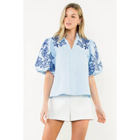 THML:  EMBROIDERED PUFF SLV TEXTURE TOP