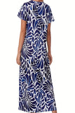 PORTS:  V NECK S/S PRINT MAXI DRESS