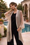 JOSEPH RIBKOFF:  OPEN STITCH DRAPED FRINGE COVER UP