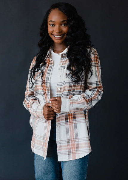 PANACHE:  IVORY PLAID FLANNEL SHIRT