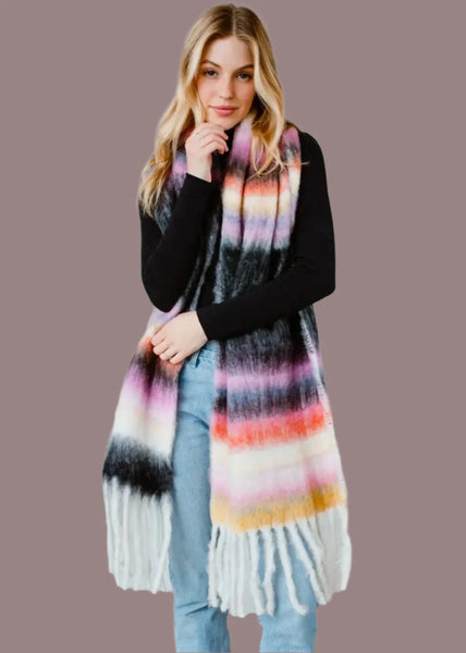 PANACHE:  LONG WIDE PLAID SCARF W/FRINGE