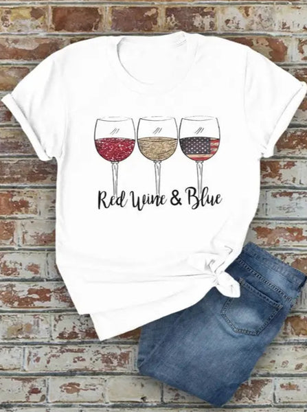 TOP AVENUE:  RED WINE & BLUE TEE SHIRT