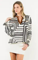 THML:  L/S ABSTRACT PRINT V NECK TOP
