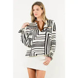 THML:  L/S ABSTRACT PRINT V NECK TOP